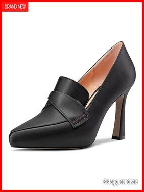 Women's High Stiletto Platform Heel Pointed Toe Slip-On Loafers Pumps for Work